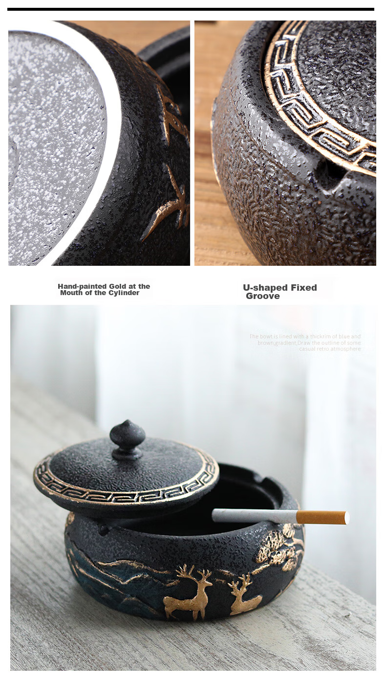 Bangushan Large Ceramic Ashtray with Anti-Spitting Design for Office, Living Room, Home Use, Creative And Personalized Ashtray Gift, Random Style Shipped 9