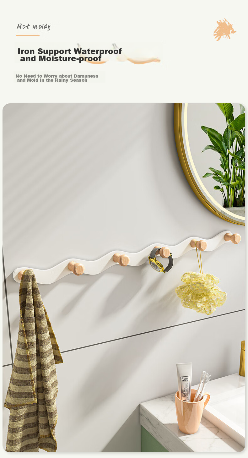 Bahainiao Door Hook Hanger, No Drilling Required, Clothes Hanger for Over The Door, Storage Rack, Row-Linked Hooks, Strong Load-Bearing Capacity 4