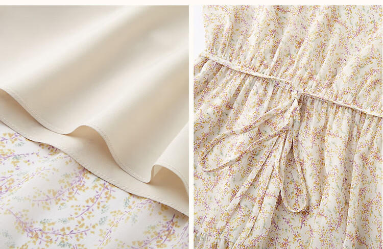 Dme [Fresh And Comfortable] Spring And Autumn Lightweight Chiffon Floral Print Women's Dress, Square Neckline, Ruffle Trim, Puff Sleeves, One-Piece Dress 9