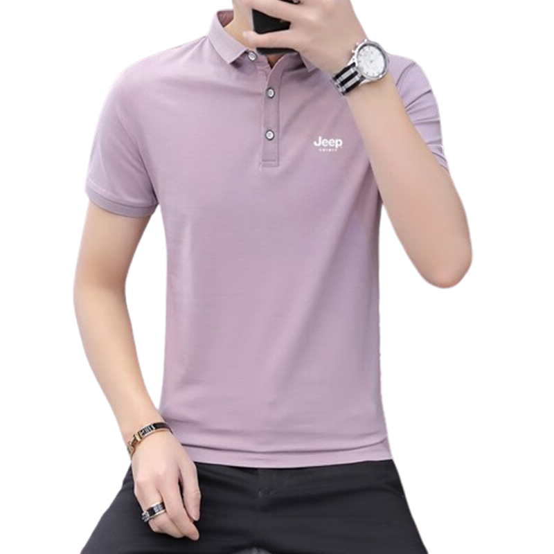 JEEP SPIRIT Men's Short-Sleeve T-Shirt, Summer Business Casual Polo Shirt, Turn-Down Collar Half-Sleeve Shirt, Slim Fit Top, Green, 4XL