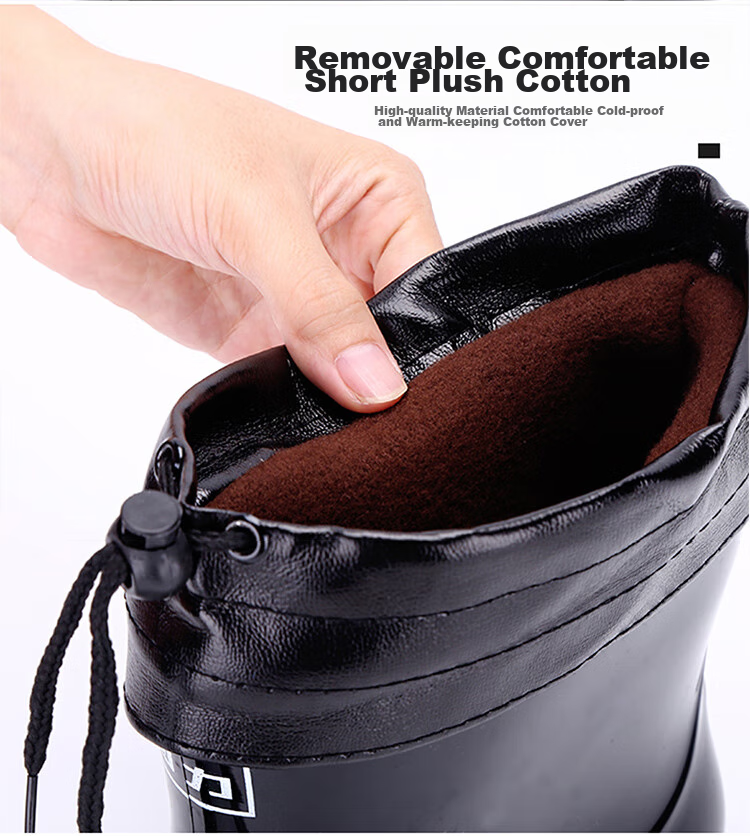 Huili Men's Winter Mid-Calf Waterproof Rubber Shoes with Fleece Lining, Detachable Warm Rain Boots, Overshoes 6557 Black Size 39 6