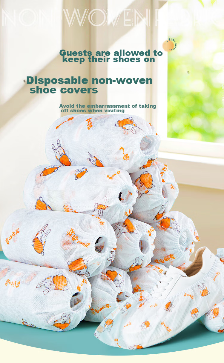 YOUAO Disposable Shoe Covers, 100-Pack, Thick Non-Woven Cartoon Shoe Covers, Wear-Resistant, Non-Slip, One Size Fits All 1
