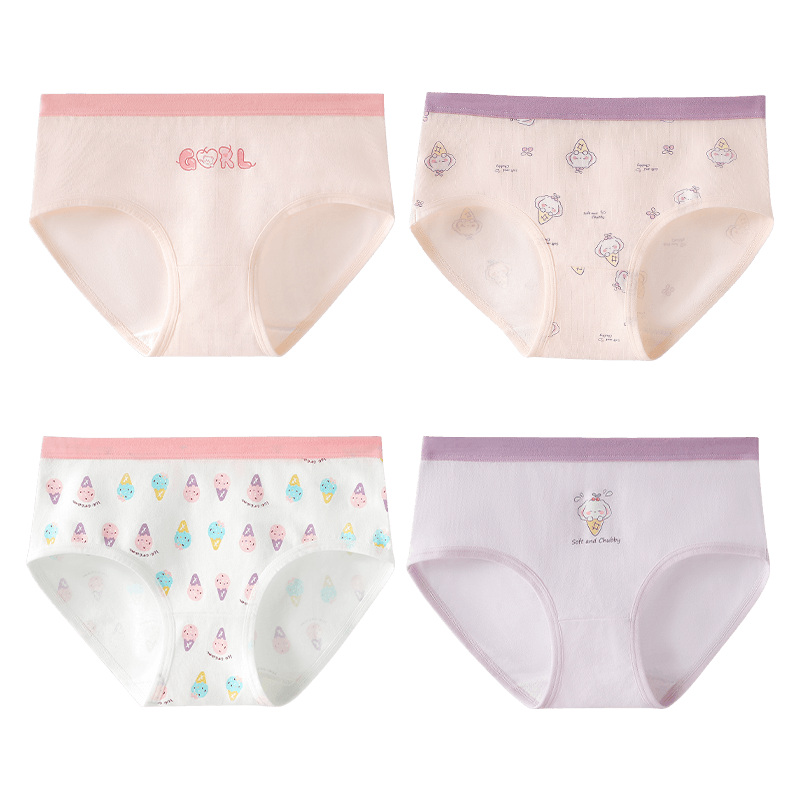 Bingxuemumian Girls' Cotton Triangle Underwear, Grade A Antibacterial, for Older Children in Puberty, No Pinching, Cute Shorts
