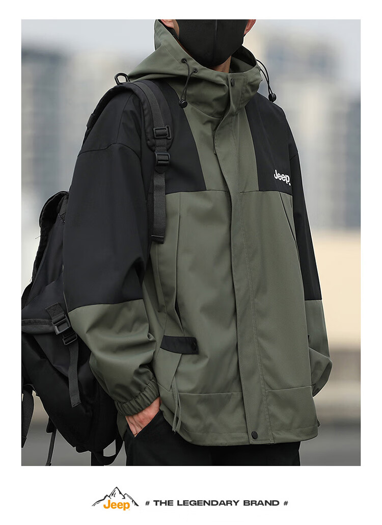 JEEP Men's Jacket, Spring And Autumn Casual Workwear, Loose-Fitting Windbreaker for Couples, Dark Green, Size L 15