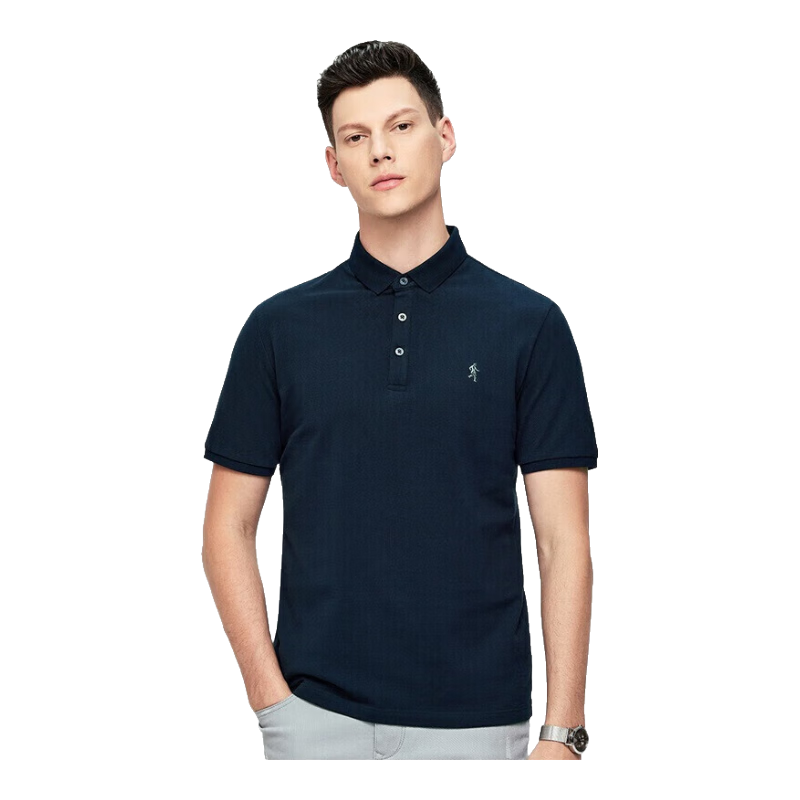 DANCING WOLVES [100% Cotton] Summer Commute Versatile Casual Men's Short-Sleeve Polo Shirt, Navy Blue, 2XL(185)