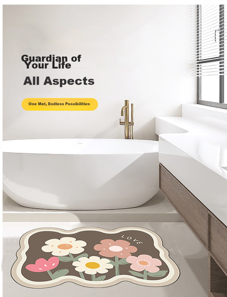 Qimian Bathroom Mat, Absorbent Non-Slip Foot Mat for Bathroom Entrance, Quick-Drying Anti-Slip Floor Mat for Restroom, Huamian Pattern, 50*80cm 10