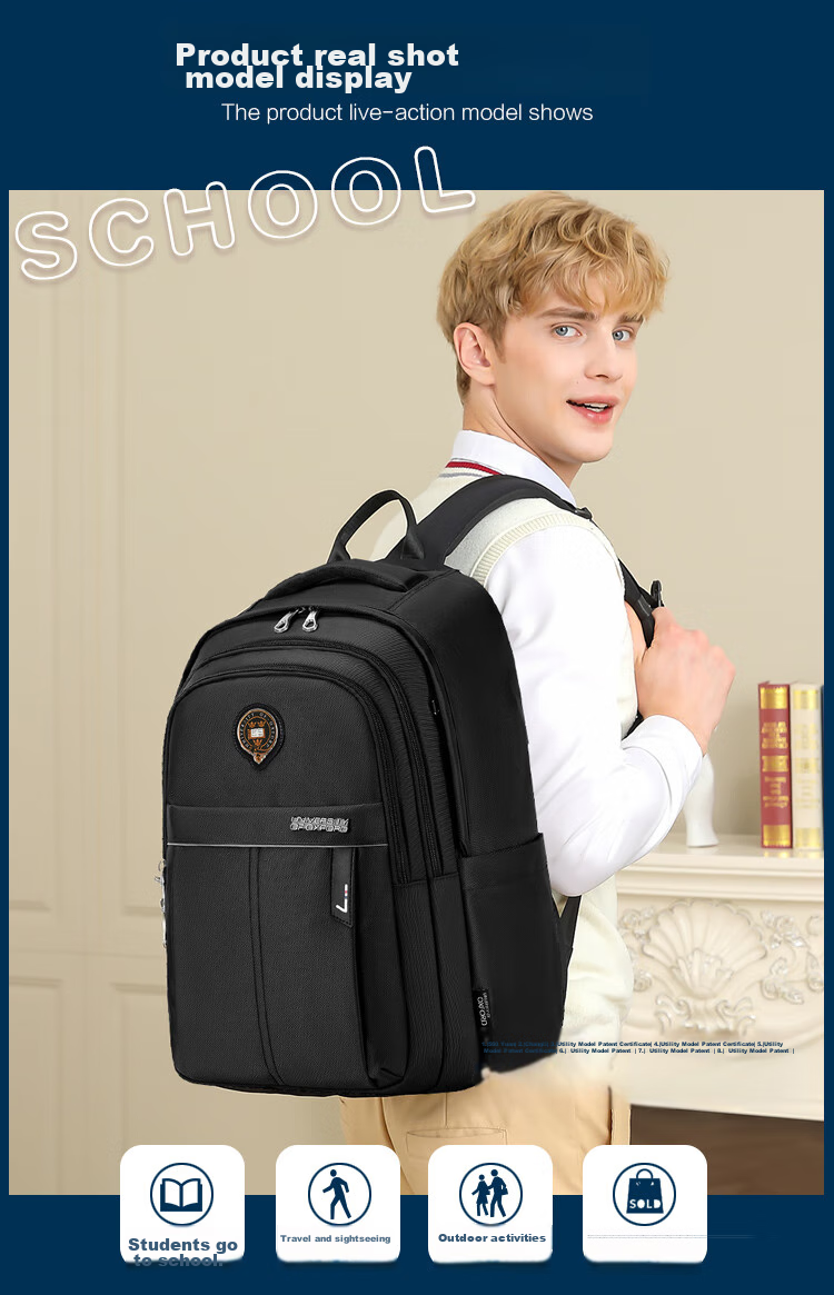 UNIVERSITY OF OXFORD Backpack for Male And Female Middle School Students, High School Students' Shoulder Bag, Lightweight Travel Backpack X1073 Dark Blue 2