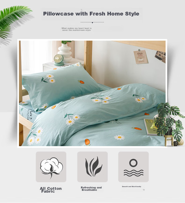 Hengyuanxiang 100% Cotton Pillowcase Single Pack Antibacterial Pure Cotton Pillow Cover Single Size 48x74cm Pillowcase for Men And Family Use 3