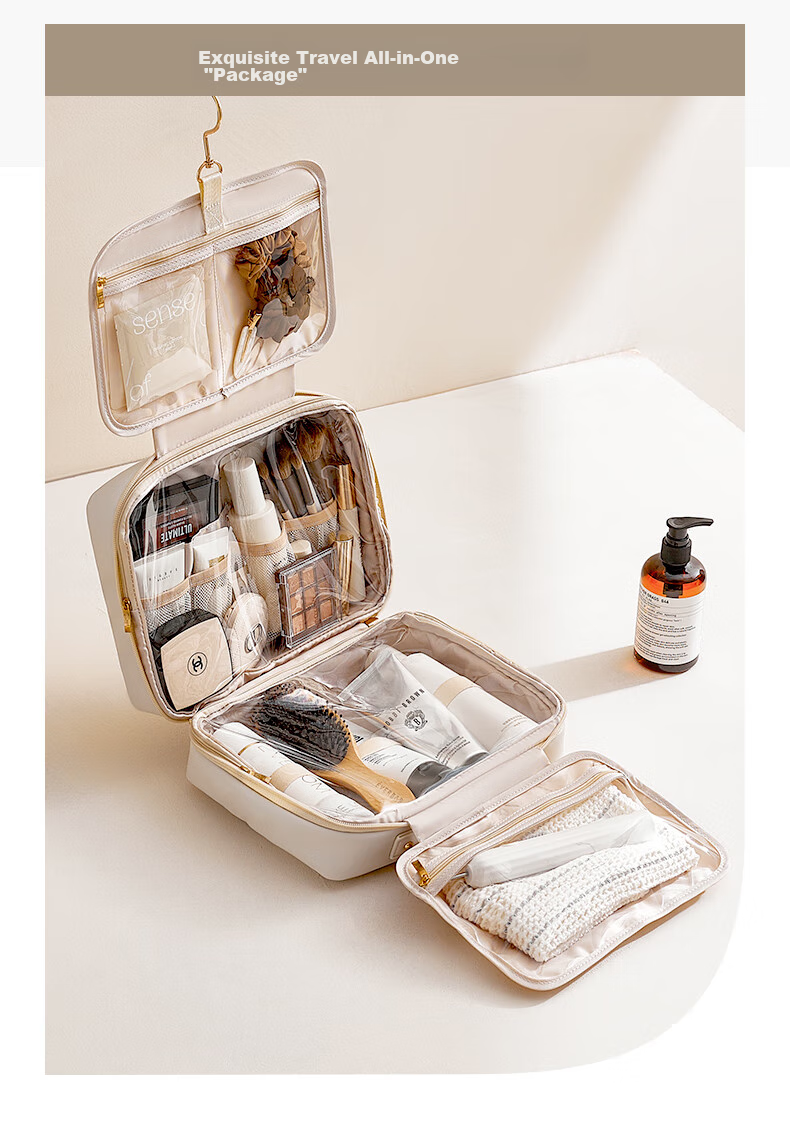 EACHY Travel Toiletry Bag, Portable Transparent Waterproof Large Capacity Dry And Wet Separation Cosmetic Organizer Bag for Business Trips, White 8