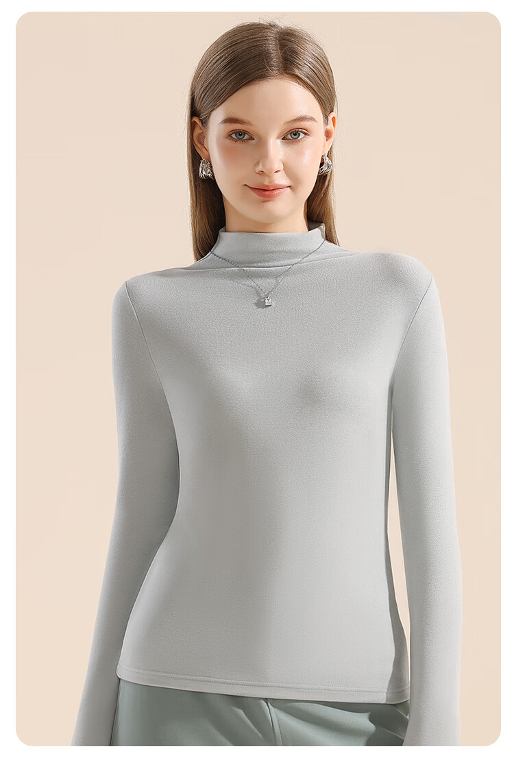 MiiOW New Thermal Velvet Women's Base Layer Long Sleeve Turtleneck Ribbed Stretch Slim Fit Top White M 17