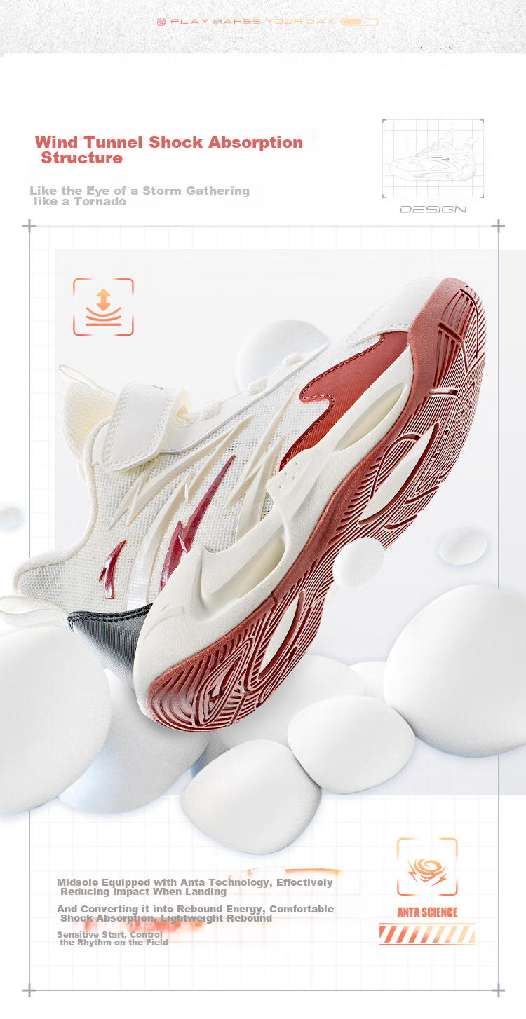 ANTA Kids Boys Sports Shoes Toddler Basketball Shoes A12549918H Durable Shock Absorption Cement Court 24