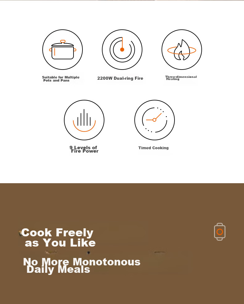 Joyoung Ceramic Induction Cooker, 2200W High Power, Household Hot Pot Stove with Low Radiation, Rotating Temperature Control, Compatible with Multiple Cookware, H22-X3 2