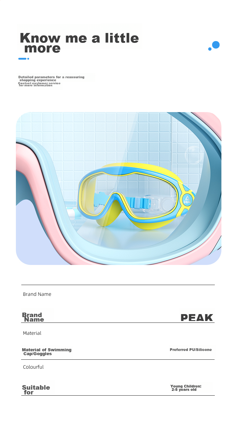 Peak One-Piece Earplug Kids Swimming Goggles Unisex Large Frame HD Anti-Fog Waterproof Transparent Blue 11