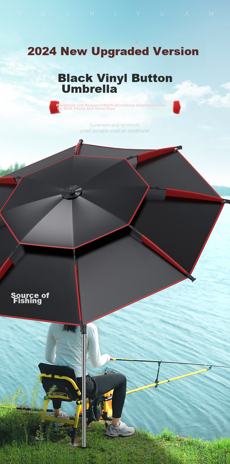 Yuzhiyuan Fishing Umbrella, Rain-Proof And Sun-Shading Umbrella, Multi-Directional Folding Outdoor Fishing Tackle, UV Protection, Windproof, with Umbrella Stand 1