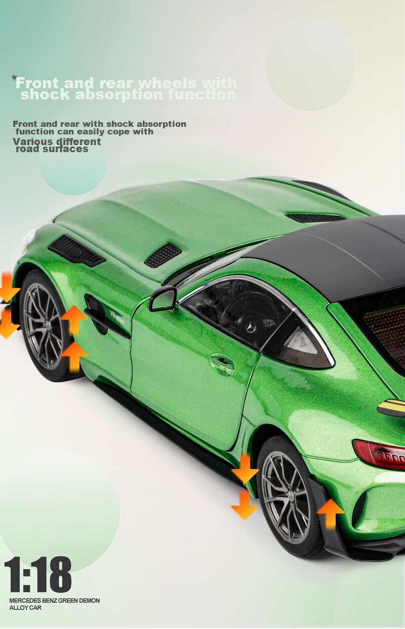 Heimanba 1:18 Mercedes-Benz AMG Green Monster GTR Car Model Display, Sports Car Metal Model Alloy Sound And Light Children's Toy, Gree 5