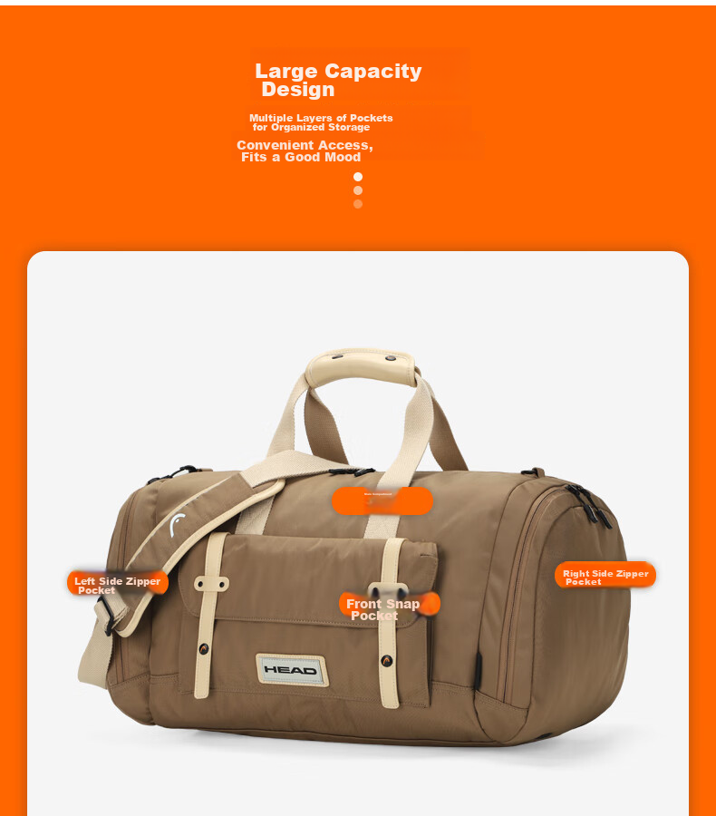 HEAD Travel Bag, Large Capacity Business Short-Trip Luggage Bag, Handheld Water-Resistant Gym Bag for Wome 11