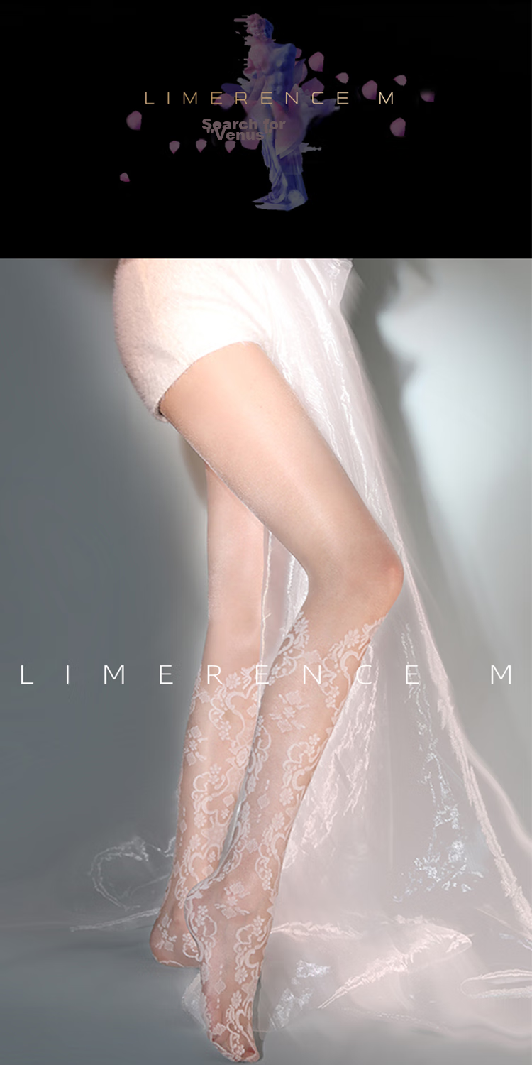 Limerence Venus T-Crotch Stockings, Ultra-Thin Vintage Elegant White Silk Patterned Sexy Dance Versatile Lace Pantyhose 1