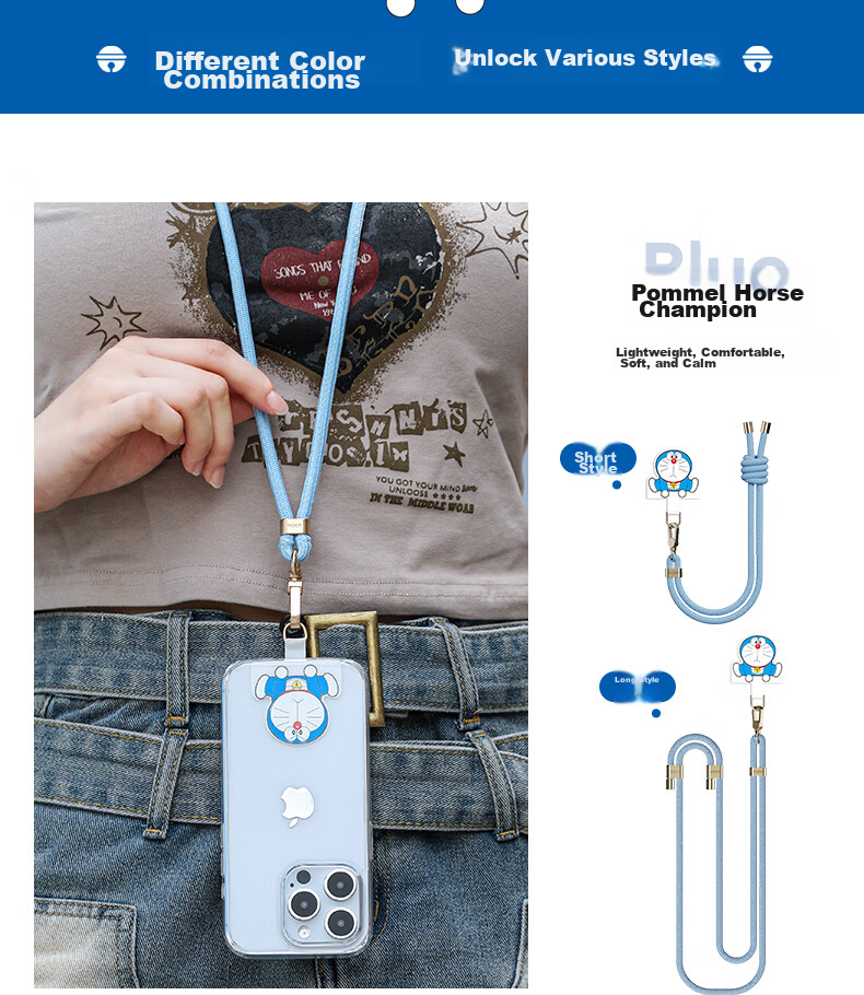 ROCK Doraemon Phone Lanyard, Neck Strap, Crossbody Phone Chain, Wrist Weave, Anti-Theft, Anti-Loss Device, Shockproof, Portable, Durable, High-End Feel, Cute Cartoon Design for Men And Women, Tongluoshao 3