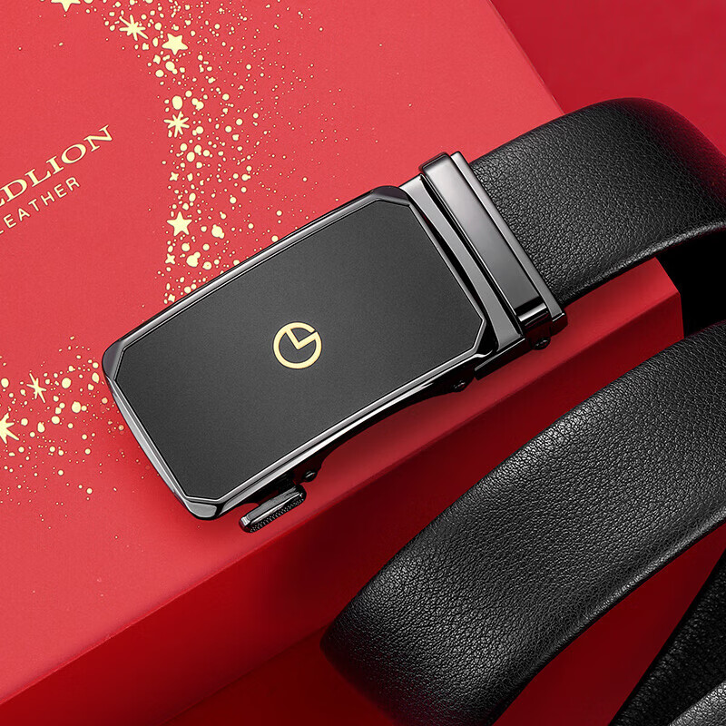 Goldlion Men's Leather Belt with Automatic Buckle, Fashionable Business Waistband Gift Box, Birthday Present