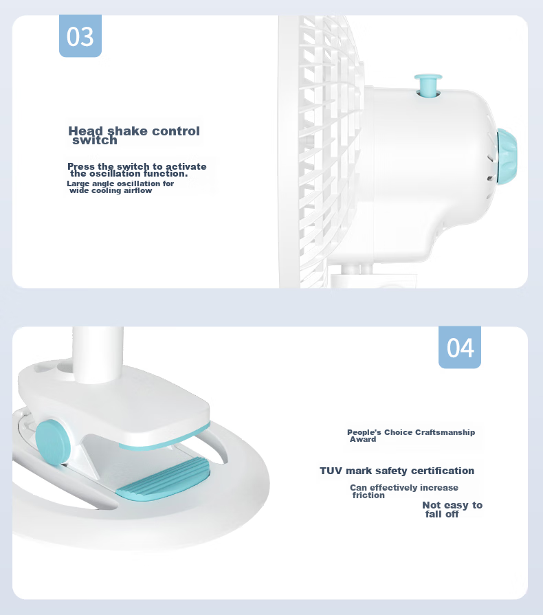 SHINEE Mini Desk Fan, Table Fan, Clip-On Fan, Wall-Mounted Fan, Quiet Electric Fan for Student Dormitory Bedside And Office Use, FJ7-01 11