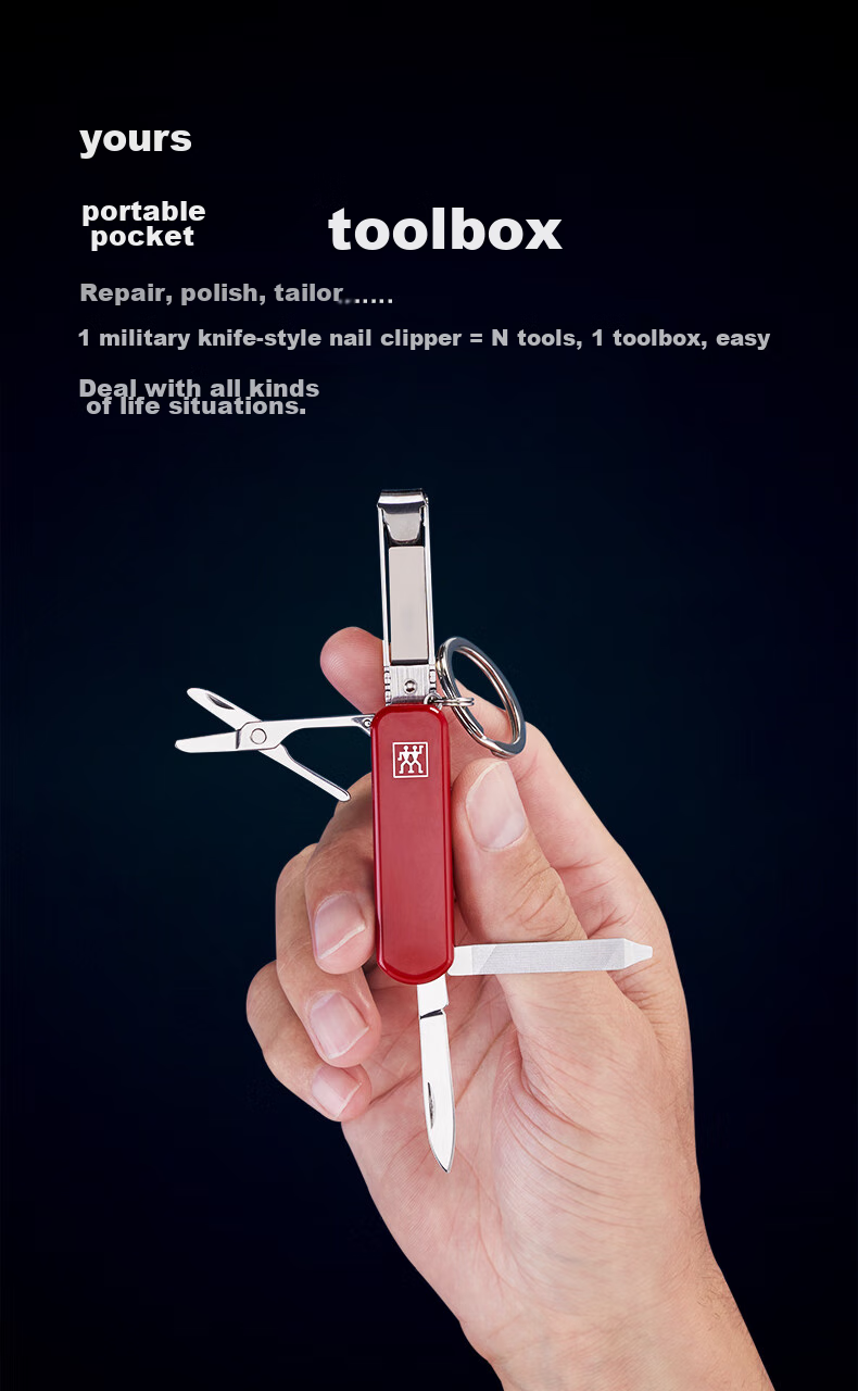 ZWILLING Multifunctional Military Knife Nail Clipper Nail Cutter Nail Scissors German Brand with Keychain Portable Tool Blue 5