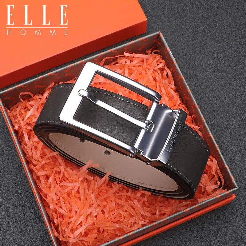 ELLE HOMME Men's Leather Belt with Pin Buckle, Top-Grain Cowhide Casual Trouser Belt for Men, Birthday Gift for Boyfriend