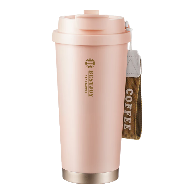 FUGURNG BESTJOY Insulated Mug Coffee Cup for Men And Women with Ceramic Inner Liner Portable Cup with Straw for Students, Pink 520ml