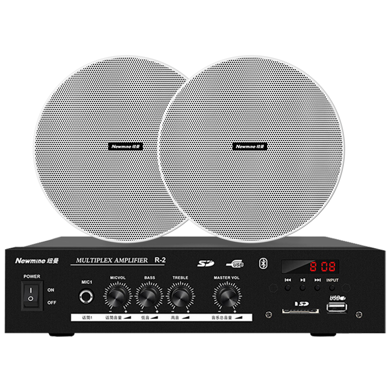 Newmine R19 Ceiling Speaker Set Bluetooth Constant Voltage Amplifier Public Broadcasting Home Living Room Commercial Conference Store Background Embedded Hidden Ceiling Speaker One-to-Two