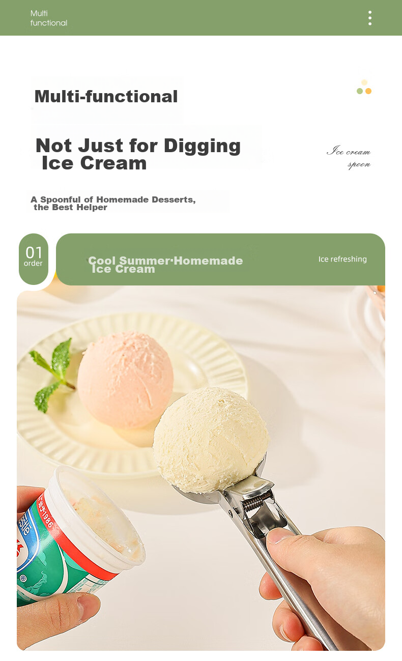 Guangyi Ice Cream Spoon, Popsicle Scoop, Ice Cream Scoop, Watermelon Scoop, Stainless Steel Fruit Baller, GY7914 8