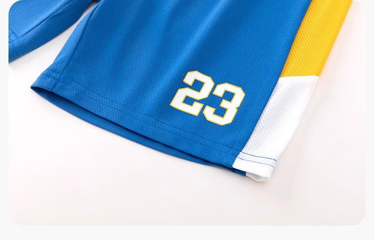 Dudujia Baby Quick-Dry T-Shirt Set, Summer Boys' Basketball Outfit, Stylish Children's Short-Sleeve Shorts Two-Piece Set, Blue, Size 100 15