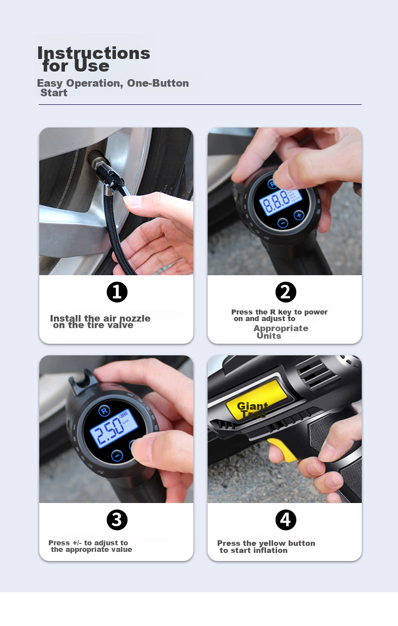 Jumu Car Air Pump, Electric Tire Inflator for Vehicles, Can Measure Tire Pressure, Air Compressor with Pressure Gauge for Sedans 14