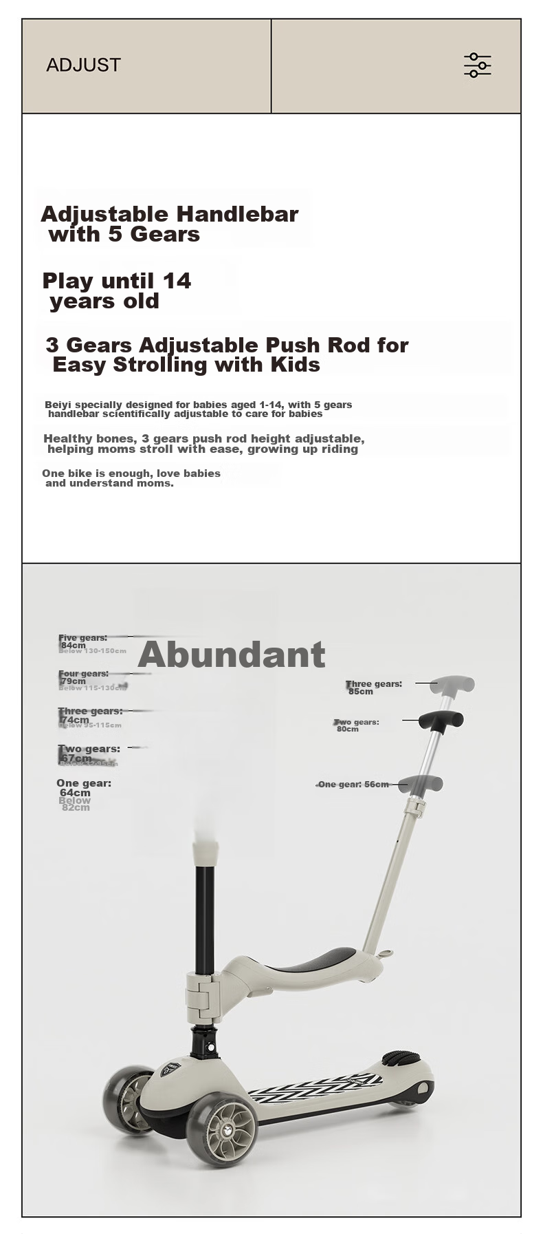 BEIESTATE Premium 3-In Scooter for Ages 1-3 Children's Detachable Foldable Birthday Gift, Cambridge Gree 5