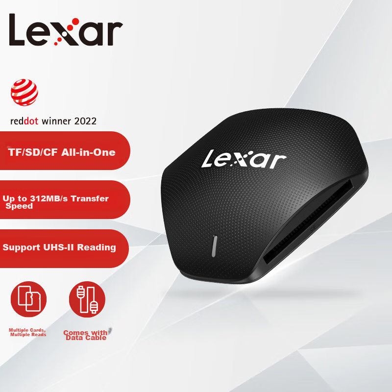 Lexar USB3.1 High-Speed Card Reader TF/SD/CF Multi-Function Three-In Supports UHS-II Reading Compatible with Camera Dash Cam Memory Cards Multi-Card Multi-Reading