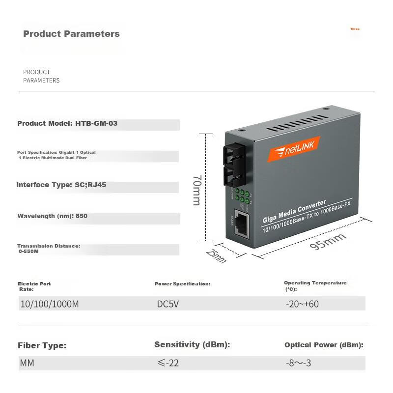 Конвертер NetLINK HTB-GM Gigabit Multi-Mode Dual-Fiber Optical-Electrical Converter, 850nm, 0-550 метров, DC5V, пара
