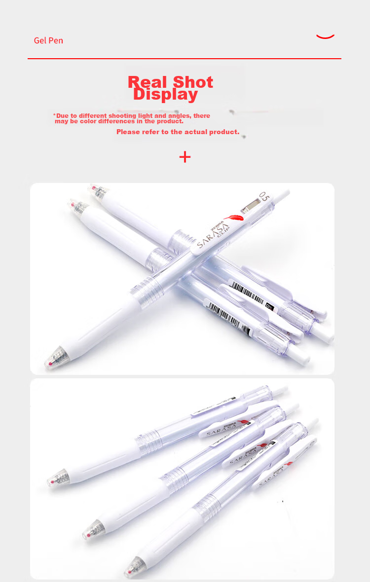 ZEBRA JJ99 Red Feather Retractable Gel Pen, 0.5mm Bullet Tip Signing Pen, Student Note-Taking Exam Practice Pen, Office Use Black Pen, White Barrel with Black Ink, Pack of 10 9