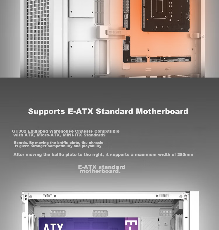 ASUS TUF GAMING GT302 Chassis, Black, Rear BTF 2.0/14cm Thickened ARGB Fan, Dust Filter Included, Strong Heat Dissipation, Interchangeable Side Panels 14