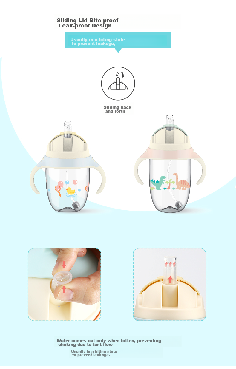LOCK&LOCK Sliding Lid Children's Straw Cup with Handle, Baby Sippy Cup, Kindergarten School Water Bottle, 350ML Blue 7