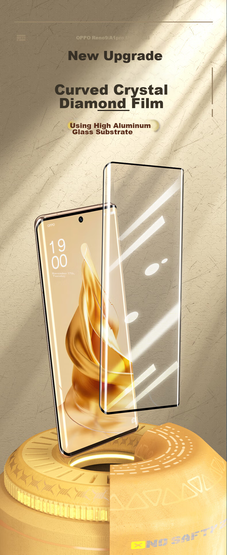 LLUNC Tempered Glass Screen Protector for OPPO Reno10, Compatible with Reno9pro/pro+, Reno9 Universal Curved Coverage Ultra-Thin Ultra-Clear Shatterproof Anti-Fingerprint Protective Film 3