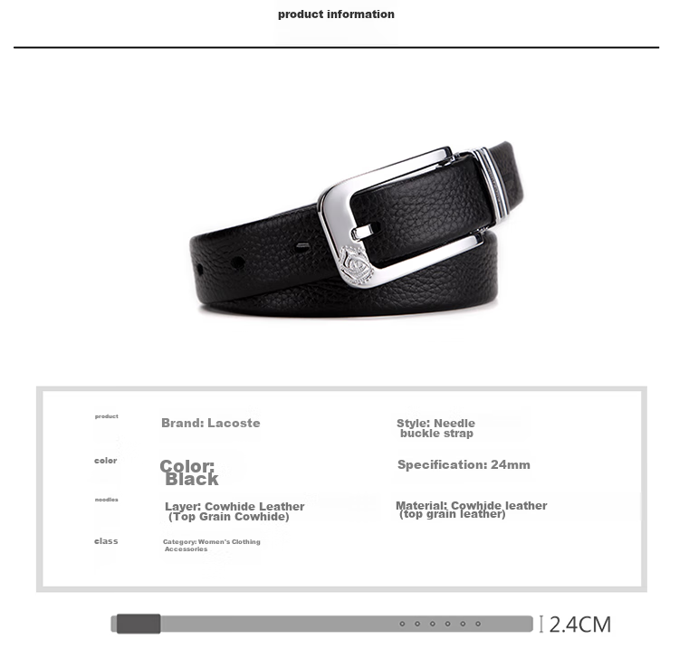 CROCODILE Genuine Top-Grain Leather Women's Pin Buckle Belt, Versatile Waistband, Birthday Gift for Girlfriend, T1806 Black 9