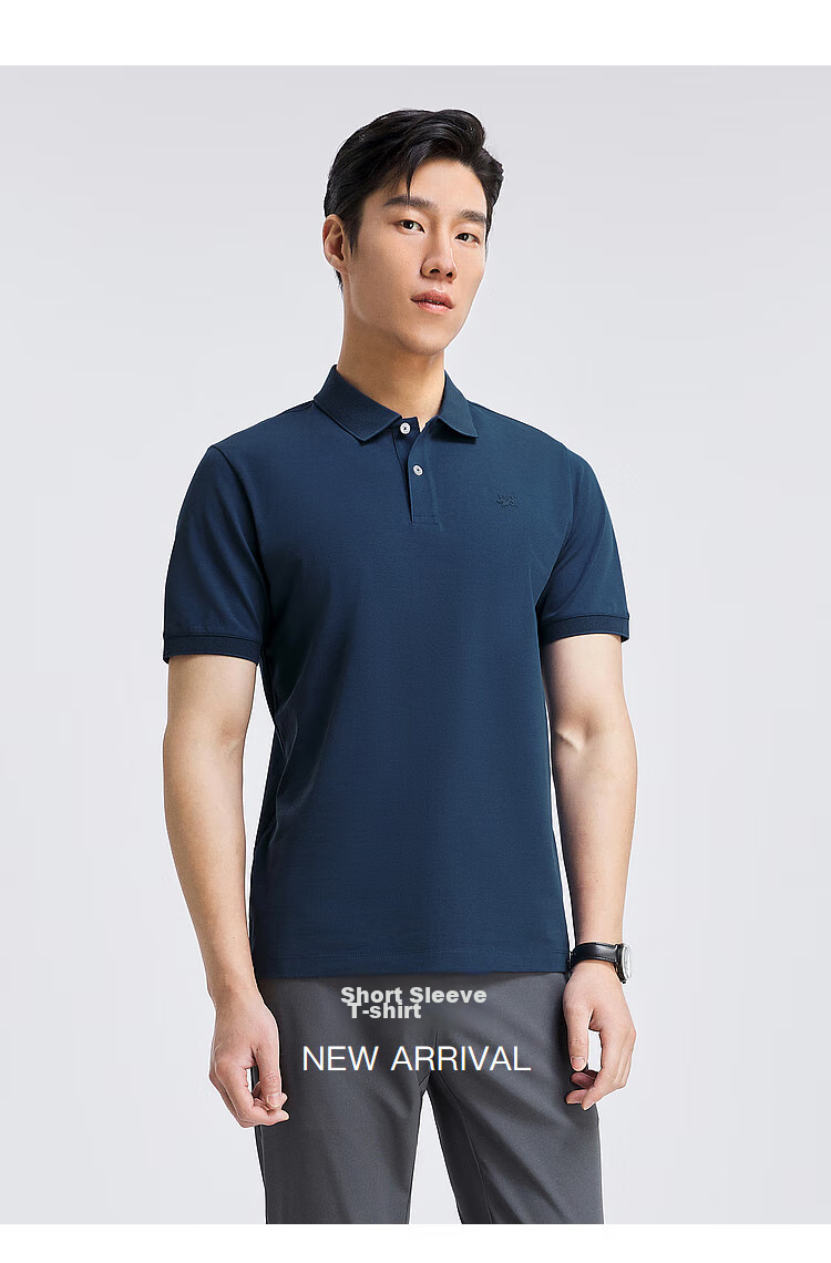 YOUNGOR [Cool Touch] Spring/Summer 2026 New Style, Turn-Down Collar, Solid Color, Oxygen Short-Sleeve Polo Shirt, Blue, Size S 2