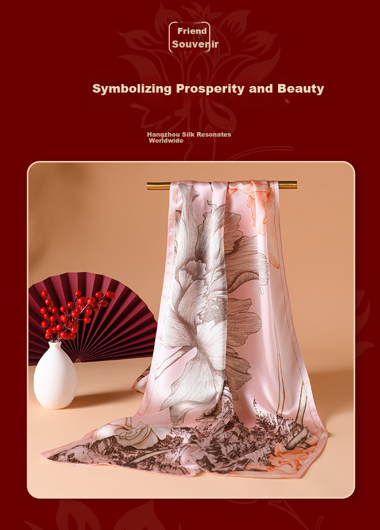 Hangsifu Silk Scarf, Chinese Style Mulberry Silk Shawl, Long Scarf, Gift for Wife Or Mother's Birthday, Practical Present for Women, Holiday Gift 2