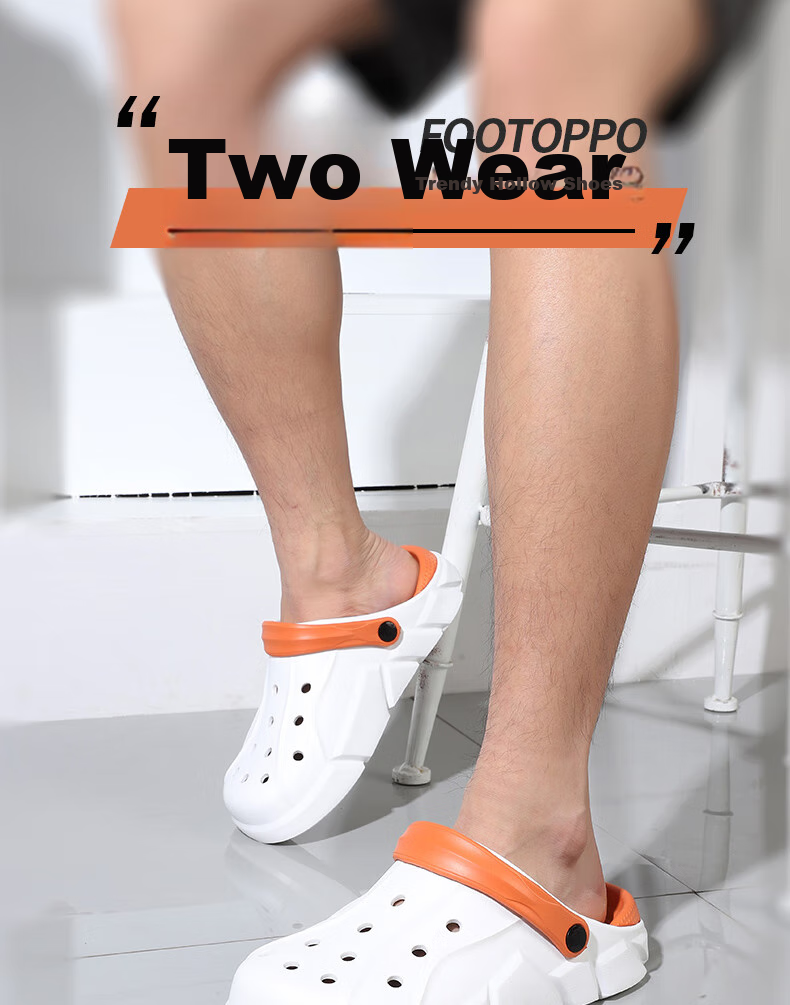 FOOTOPPO Thick-Soled Perforated Shoes for Men, Summer Outdoor Beach Slippers, Comfortable Cushioning Sandals for Men, Non-Slip And Odor-Resistant Bubble Sandals 1