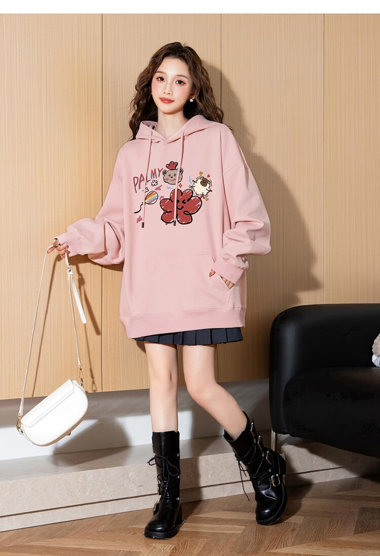 TonLion 2025 Women's Hooded Sweatshirt, Ins Knitted Fun Casual Graffiti Long-Sleeve Sweatshirt, Versatile Trendy, Light Mist Purple, L 15