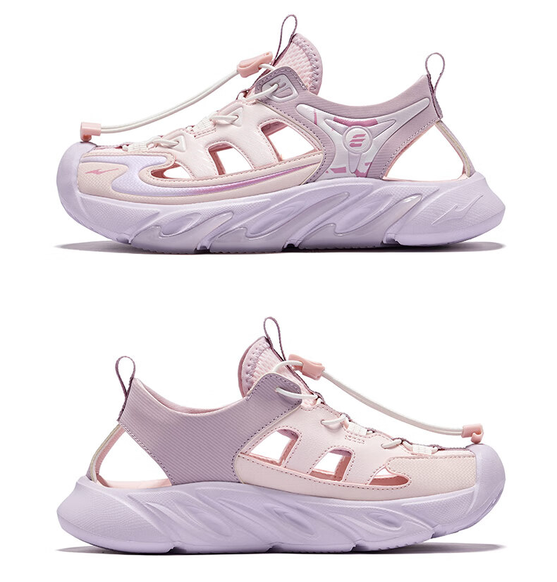 ERKE Kids Drawstring Sandals Boys and Girls Breathable Summer Beach Shoes Pure Pink/Lotus Color Size 34 35