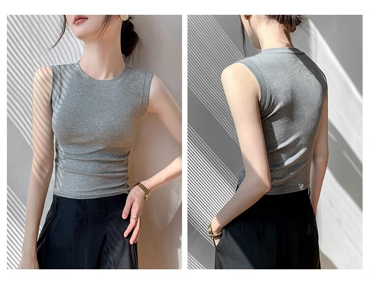 NOME Women's New Ribbed Slim-Fit Turtleneck Tank Top, Suitable for Layering Or Wearing As Outerwear, Dark Gray, Size M 9