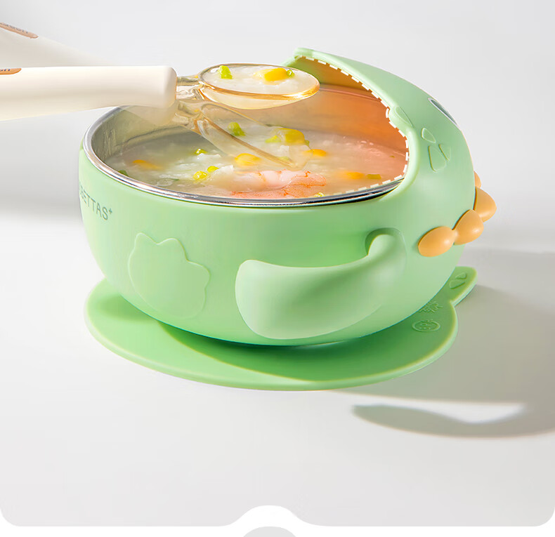 Betis Baby Feeding Bowl Infant Food Tool Children's Tableware Stainless Steel Silicone Suction Bowl Cheese White 6
