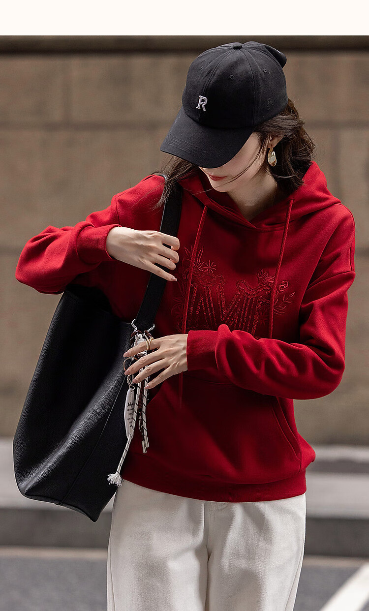 Dme [Embroidered Blossoms] Winter Casual Hooded Fleece-Like Warm Exquisite Tatami Embroidered Loose Sweatshirt Women's Top 16