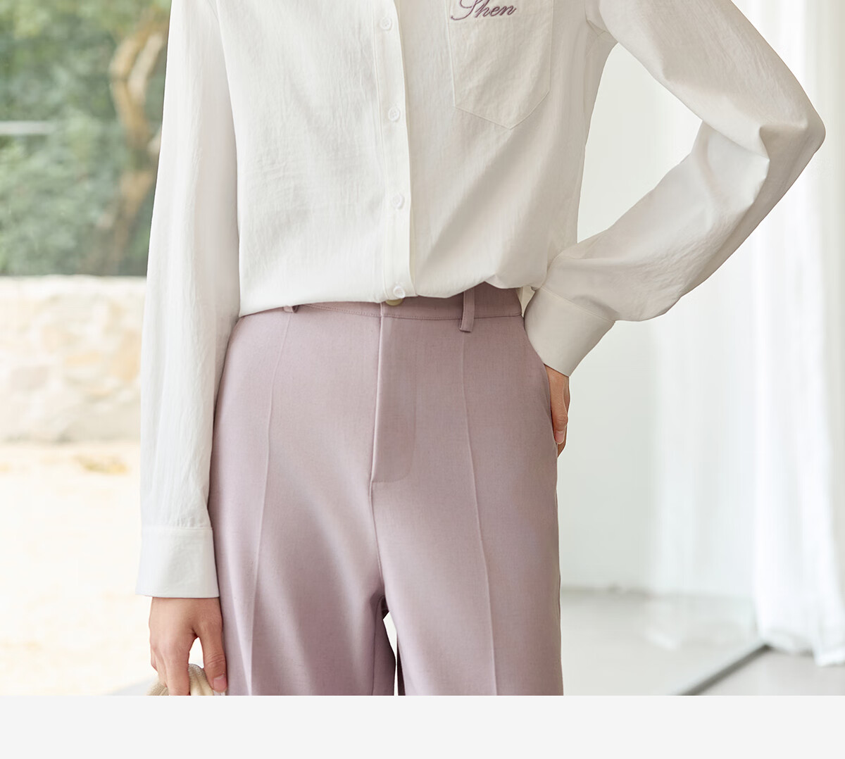 Chushen Spring And Autumn Long-Sleeve Shirt for Women, Turn-Down Collar, Embroidered Pockets, Versatile Commuter Blouse Top S143C2027 5