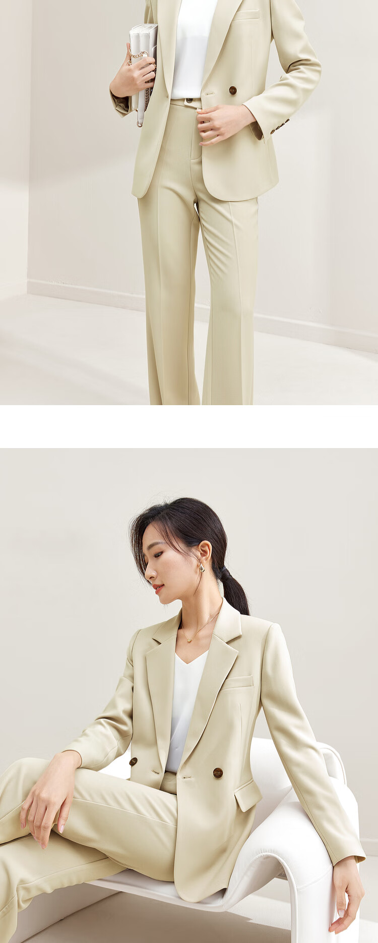 Sentubila Professional Commuter Suit Set for Women, Spring And Autumn Formal Wear, Wrinkle-Free And Non-Iron Jacket And Pants, Interview Two-Piece Suit 13