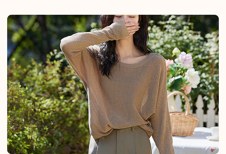 Dme [Jinsimian Sha] Spring And Autumn Lightweight Mature Retro Style Ribbed Round Neck Sweater, Batwing Sleeve, Concealing Knit Sweater, Women's Top 4